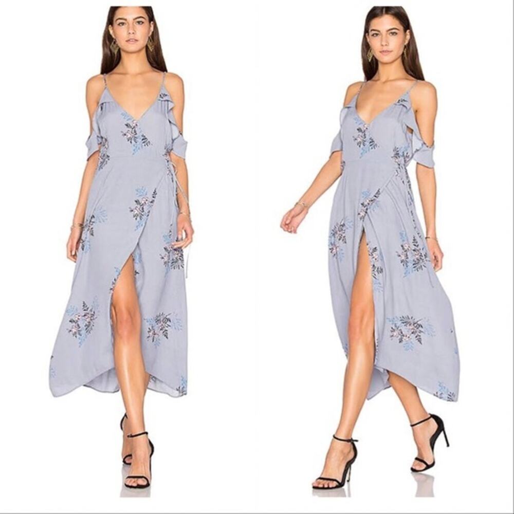ASTR Gwyn Maxi Wrap Dress Blue Floral Women's Large ACDR94222